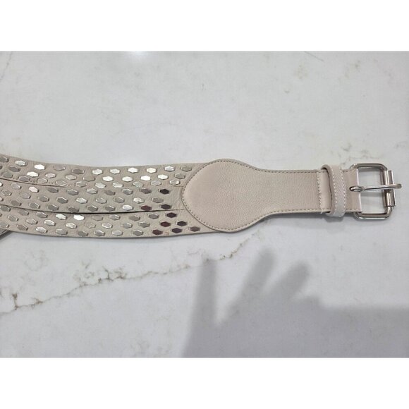 B-Low The Belt Studded Leather Wrap Belt Sz Large Ivory Silver Accents Designer main image 6